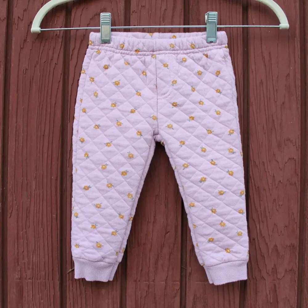 7 FOR ALL MANKIND | Baby Girls Pink Quilted Ditsy Floral Matching Set 18M